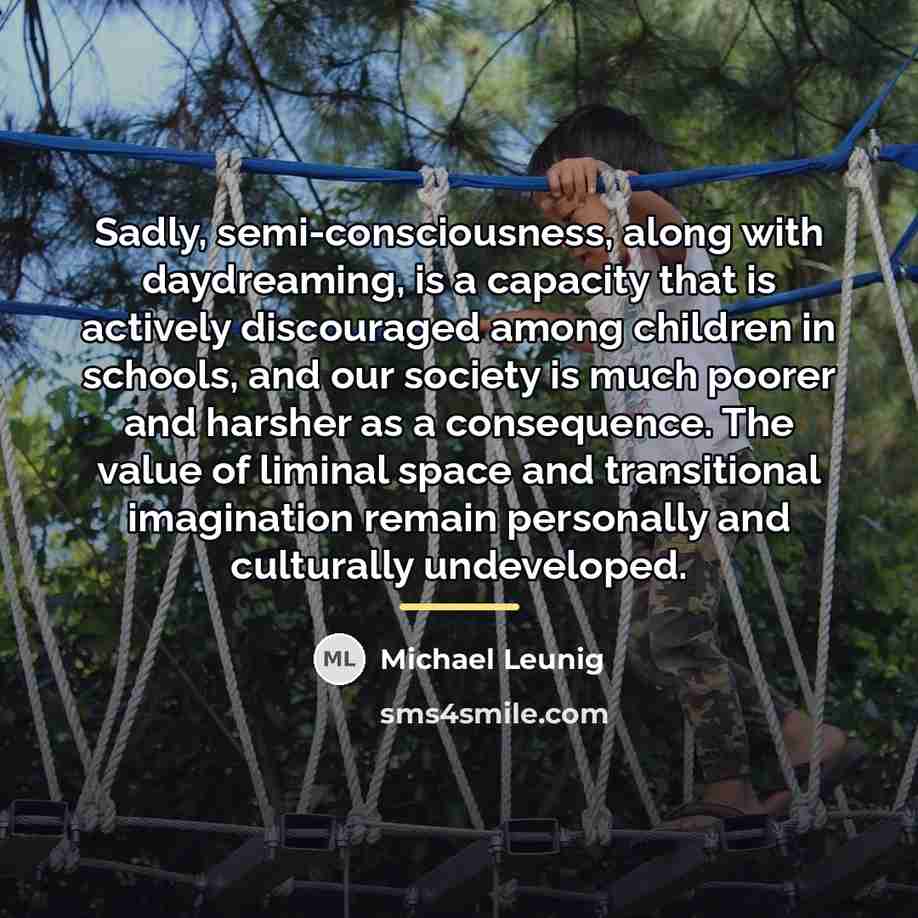 “Sadly, semi-consciousness, along with daydreaming, is a capacity that is…” quote by Michael Leunig