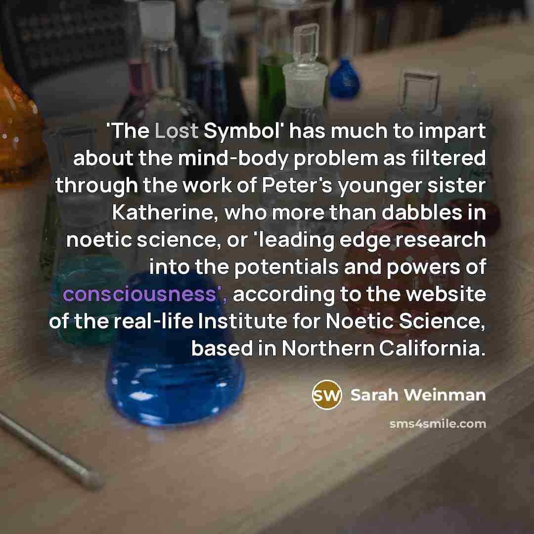“'The Lost Symbol' has much to impart about the mind-body…” quote by Sarah Weinman