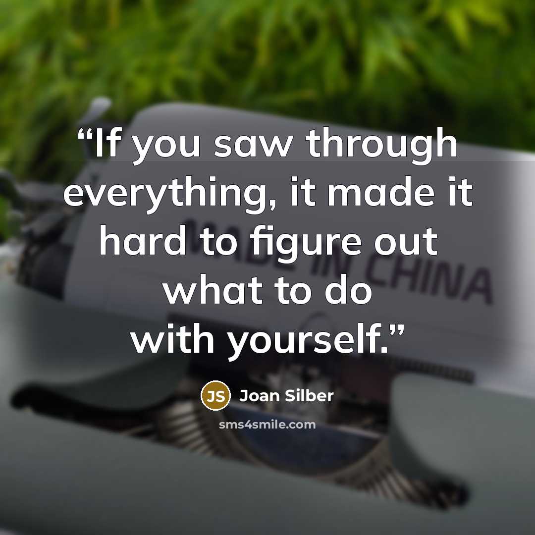 “If you saw through everything, it made it hard to figure out what to do with yourself.” quote by Joan Silber
