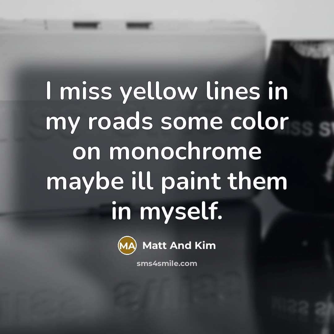 “I miss yellow lines in my roads some color on monochrome maybe ill paint them in myself.” quote by Matt And Kim
