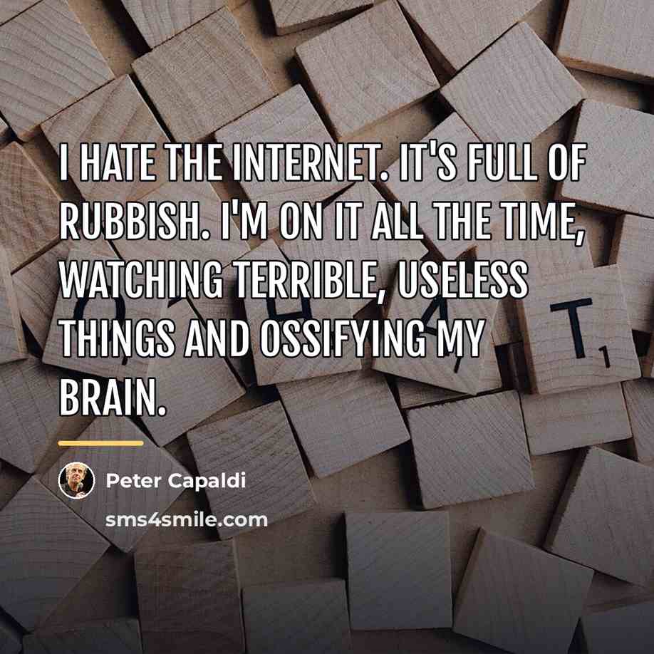 “I hate the Internet. It's full of rubbish. I'm on…” quote by Peter Capaldi