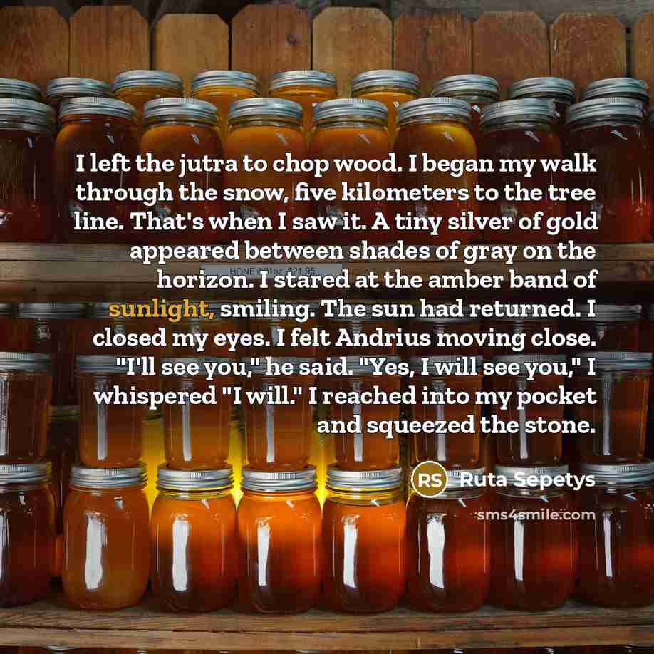 “I left the jutra to chop wood. I began my…” quote by Ruta Sepetys