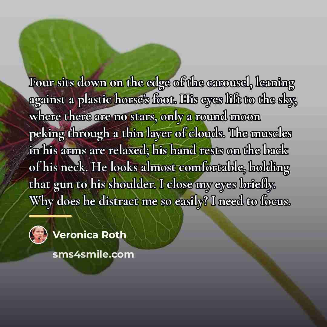 “Four sits down on the edge of the carousel, leaning…” quote by Veronica Roth