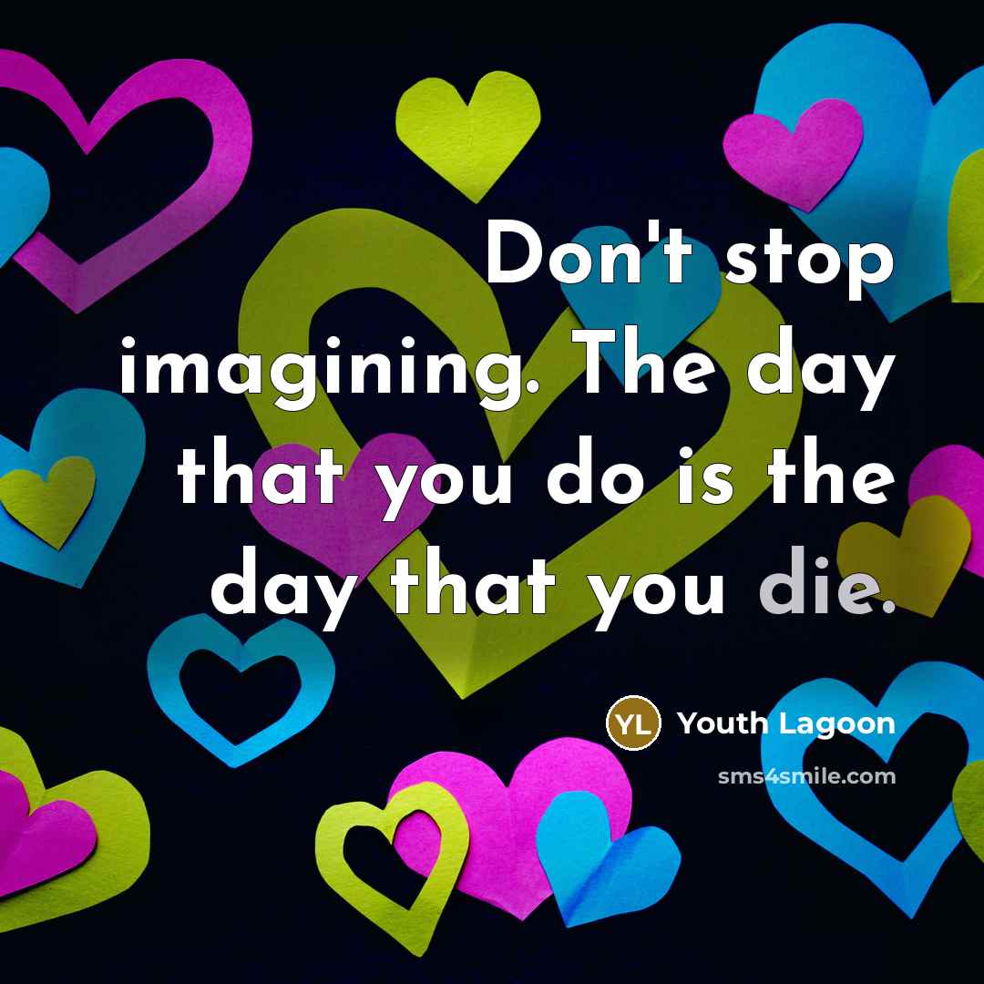 “Don't stop imagining. The day that you do is the…” quote by Youth Lagoon