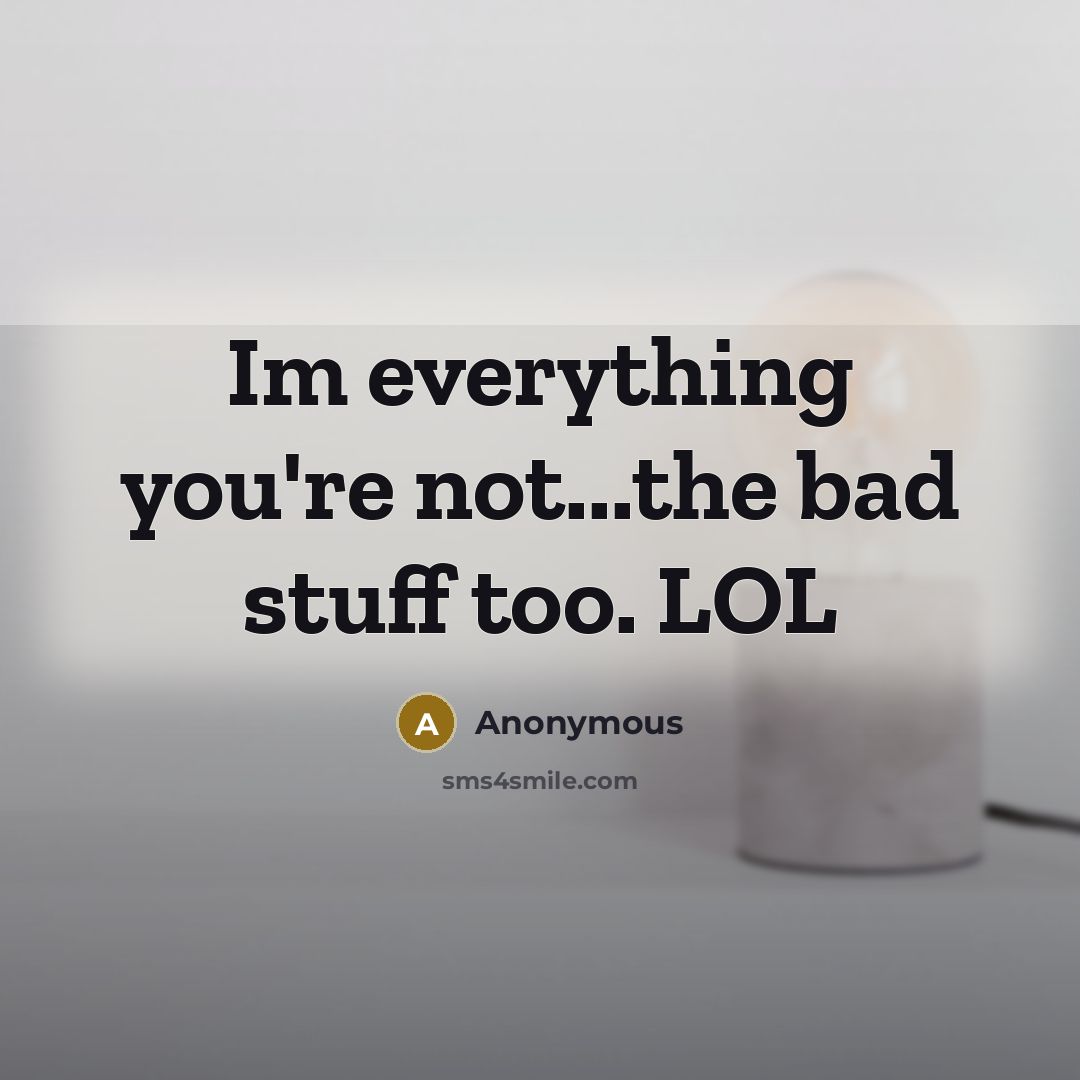 “Im everything you're not...the bad stuff too. LOL…” quote by Anonymous