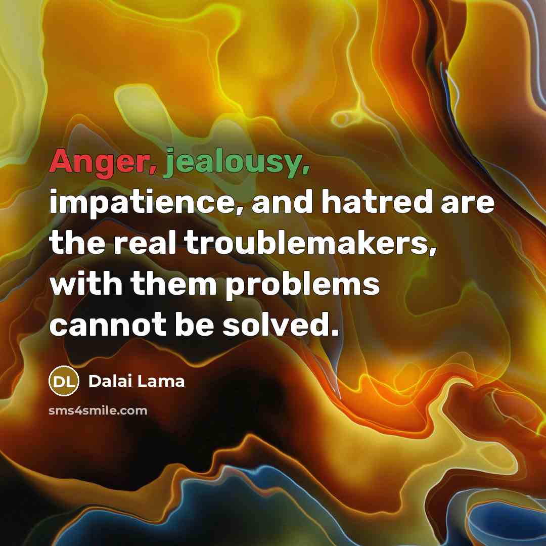 “Anger, jealousy, impatience, and hatred are the real troublemakers, with…” quote by Dalai Lama