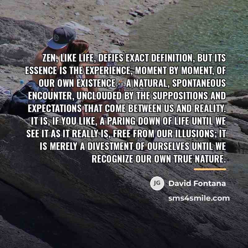 “Zen, like life, defies exact definition, but its essence is…” quote by David Fontana