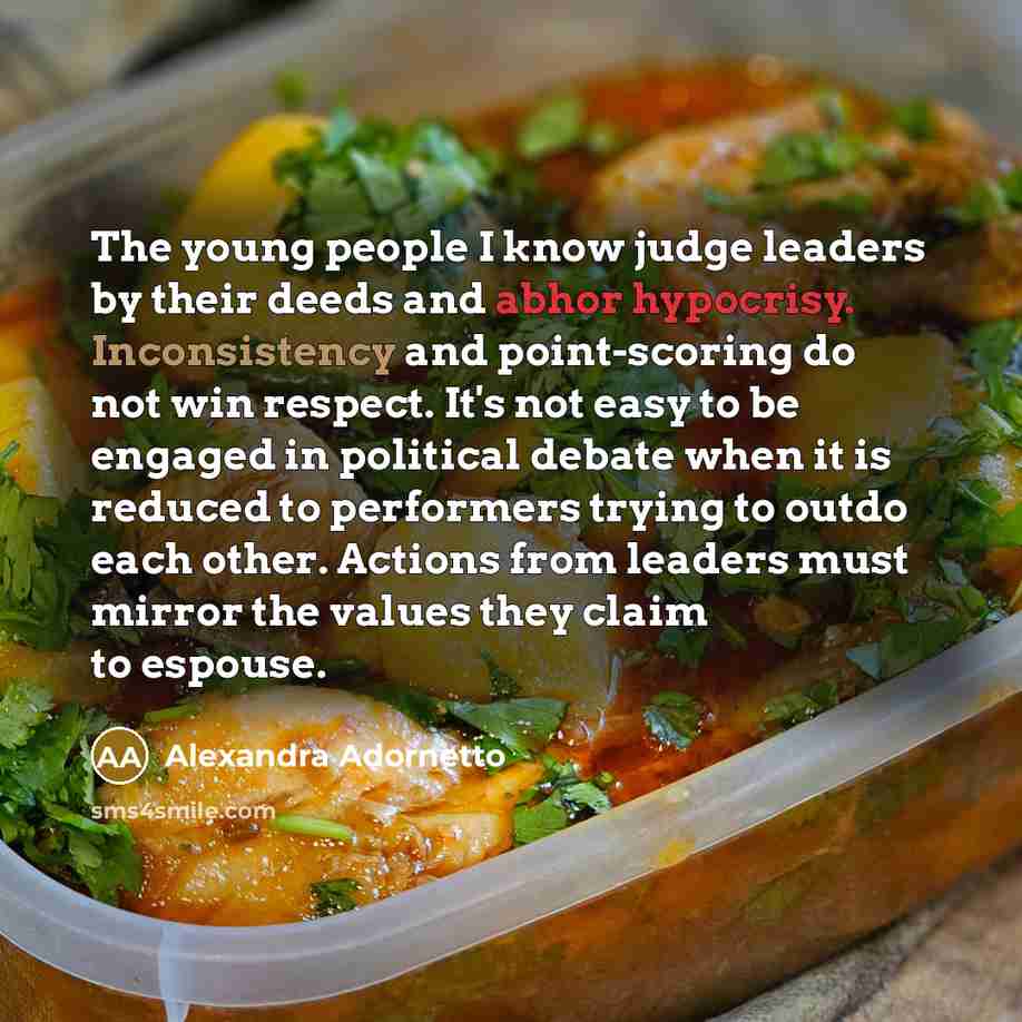 “The young people I know judge leaders by their deeds…” quote by Alexandra Adornetto