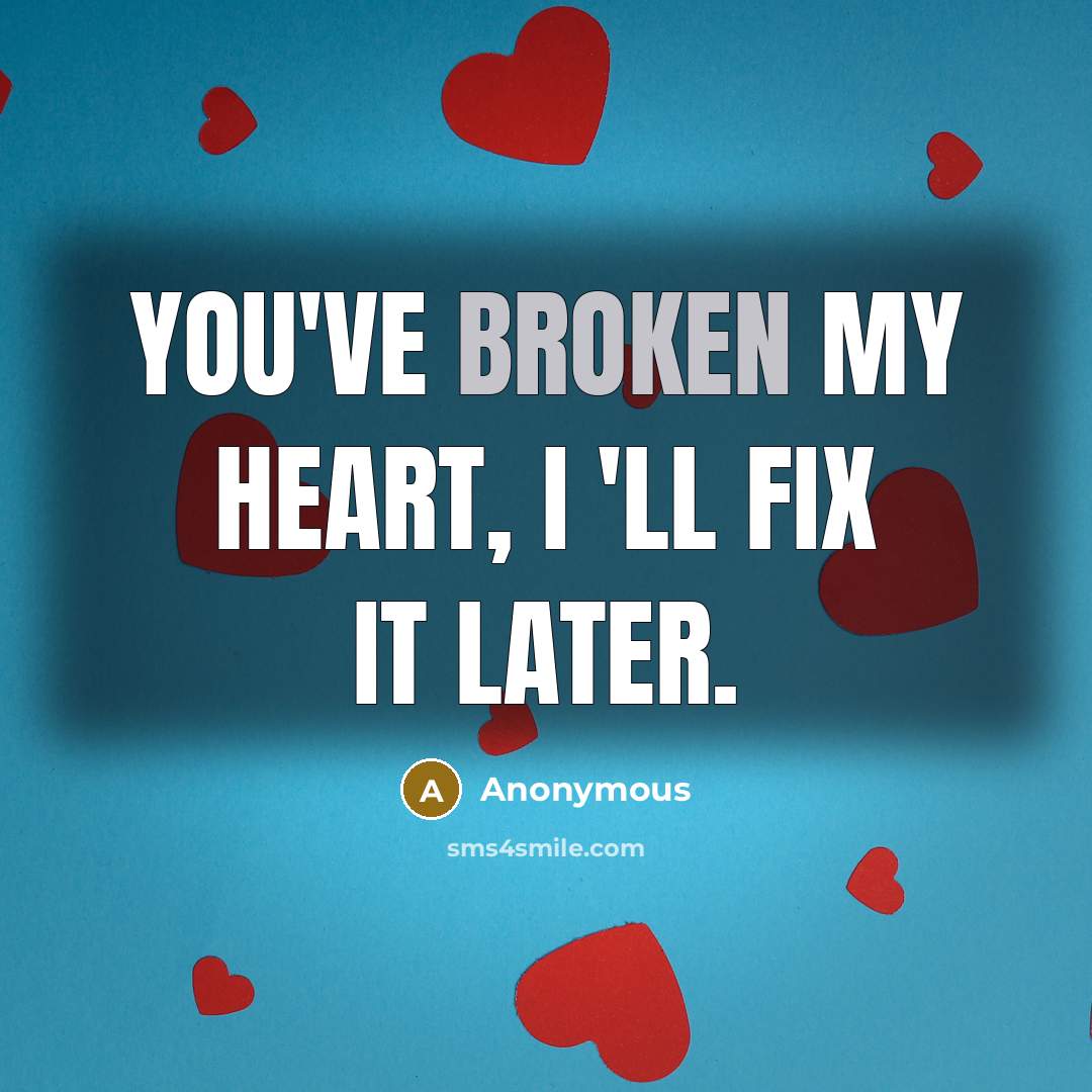 “You've broken my heart, I 'll fix it later.…” quote by Anonymous