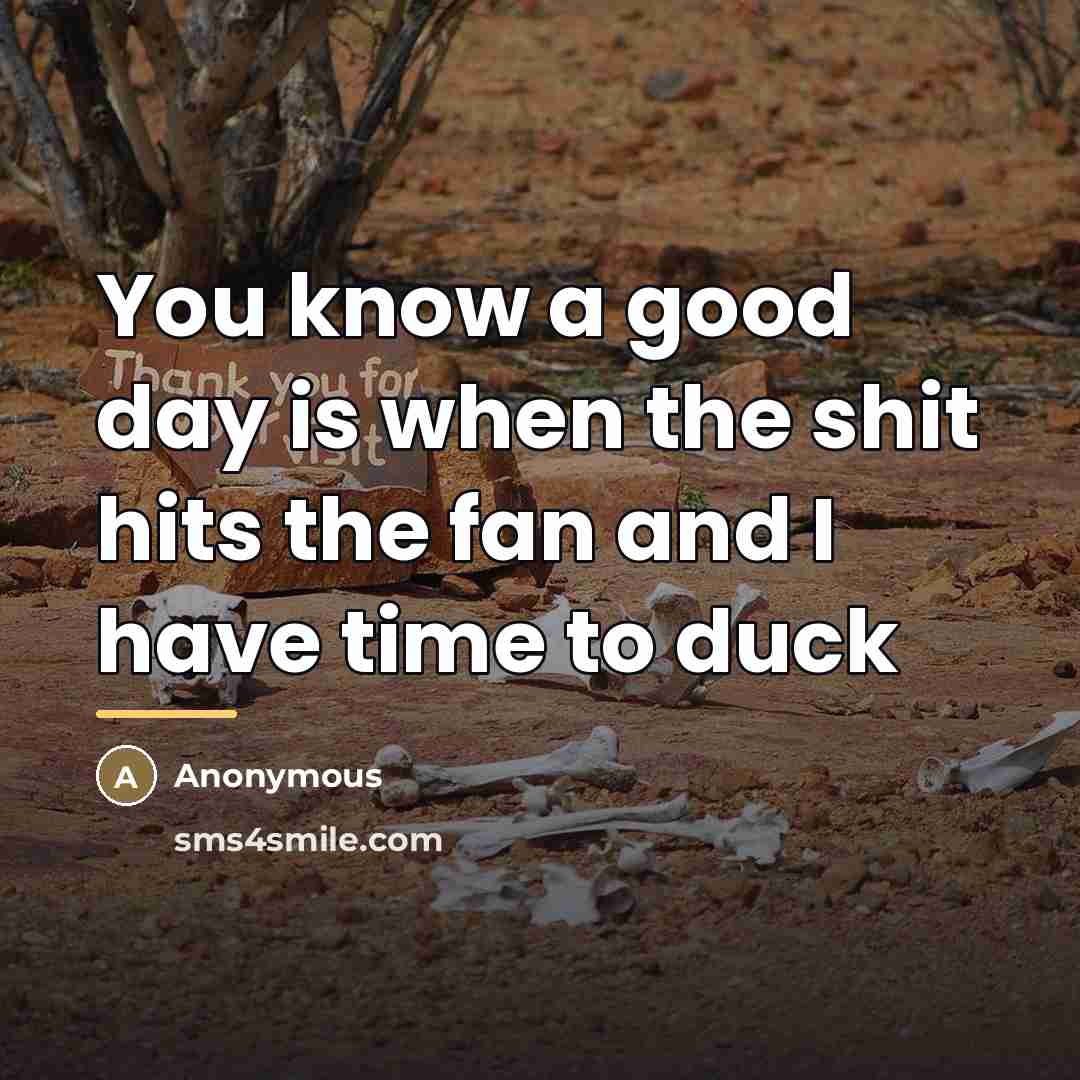 “You know a good day is when the shit hits…” quote by Anonymous