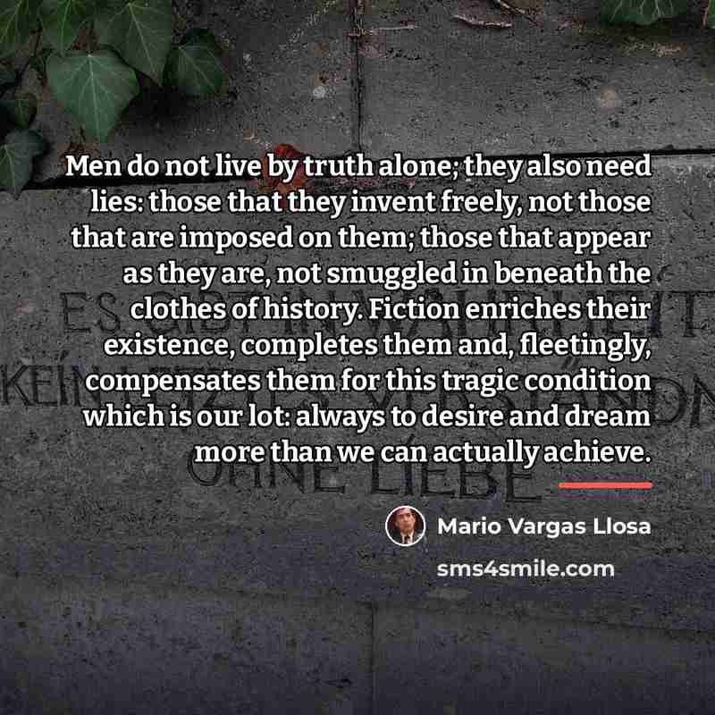 “Men do not live by truth alone; they also need…” quote by Mario Vargas Llosa
