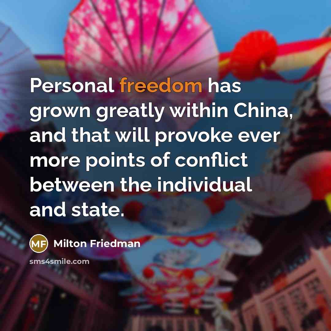 “Personal freedom has grown greatly within China, and that will…” quote by Milton Friedman