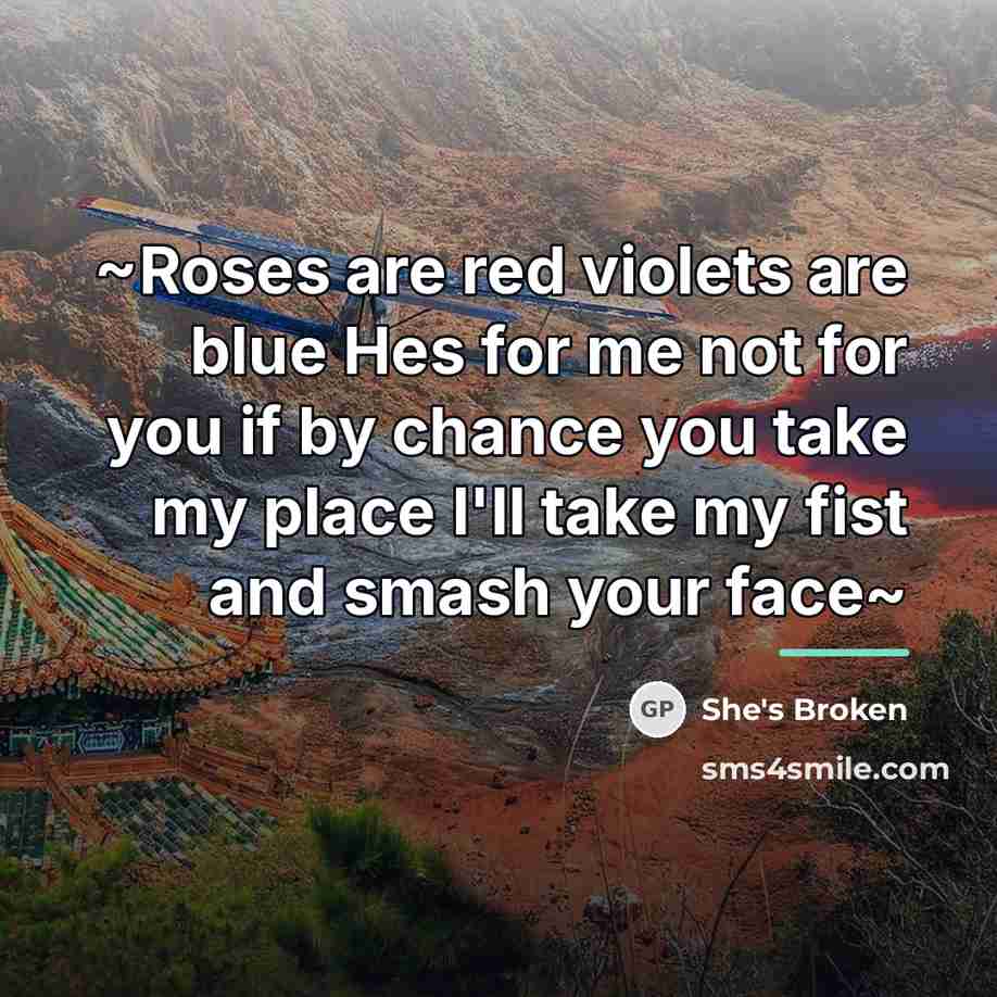 “~Roses are red violets are blue Hes for me not…” quote by She's Broken