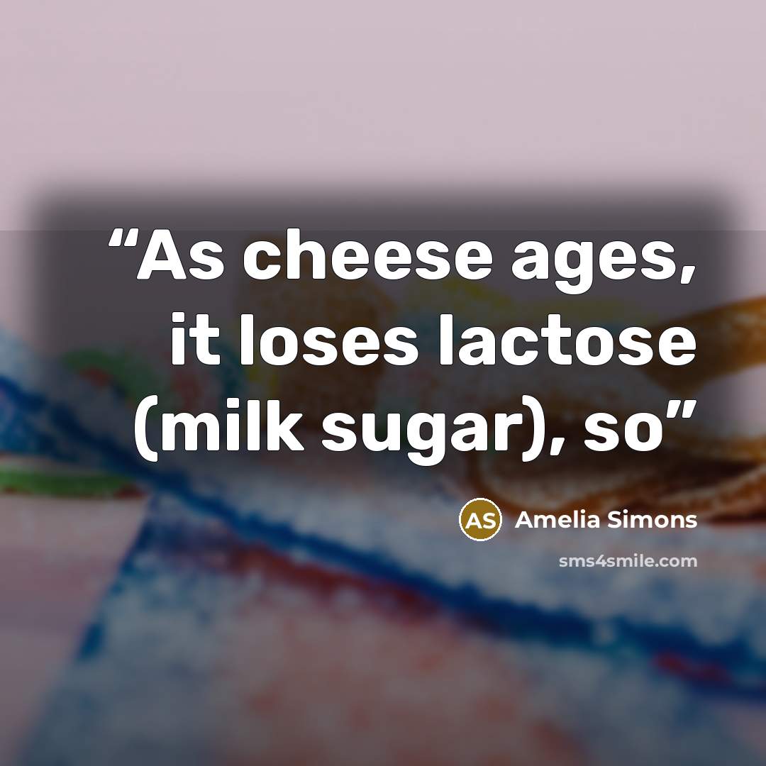 “As cheese ages, it loses lactose (milk sugar), so” quote by Amelia Simons