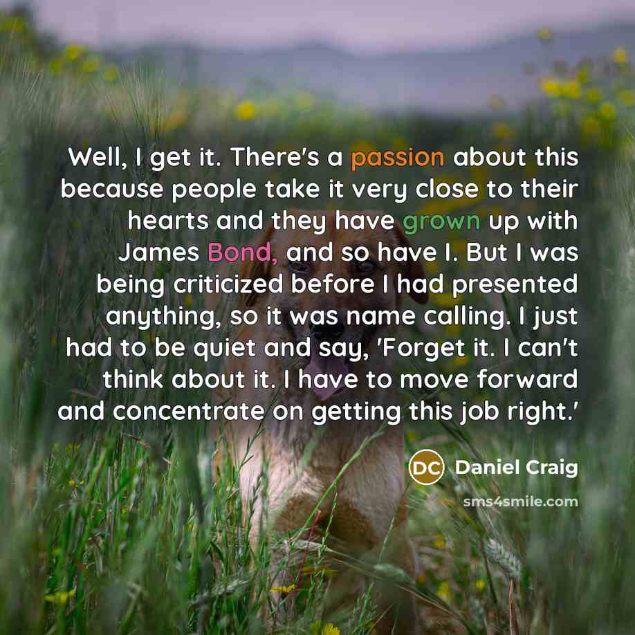“Well, I get it. There's a passion about this because people take it very close to their hearts and they have grown up with James Bond, and so have I. But I was being criticized before I had presented anything, so it was name calling. I just had to be quiet and say, 'Forget it. I can't think about…” quote by Daniel Craig