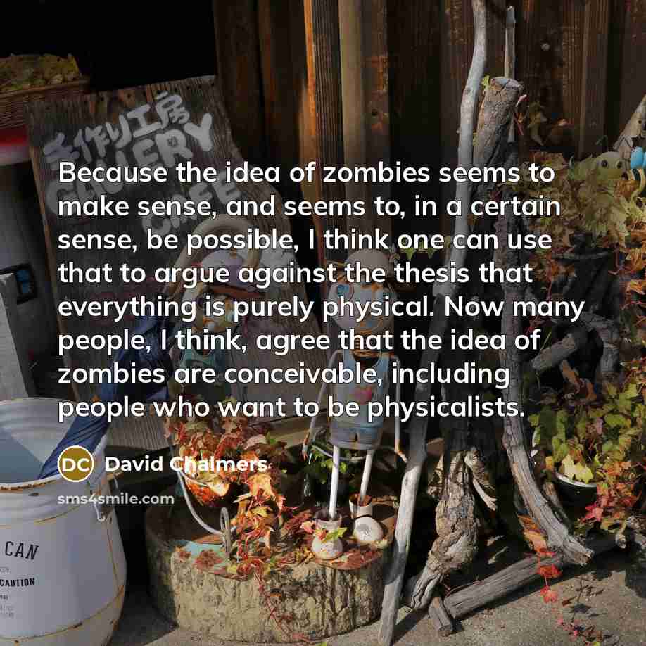 “Because the idea of zombies seems to make sense, and…” quote by David Chalmers