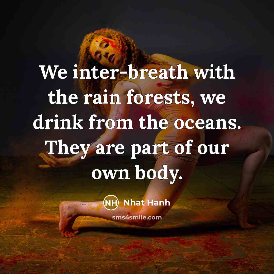 “We inter-breath with the rain forests, we drink from the…” quote by Nhat Hanh