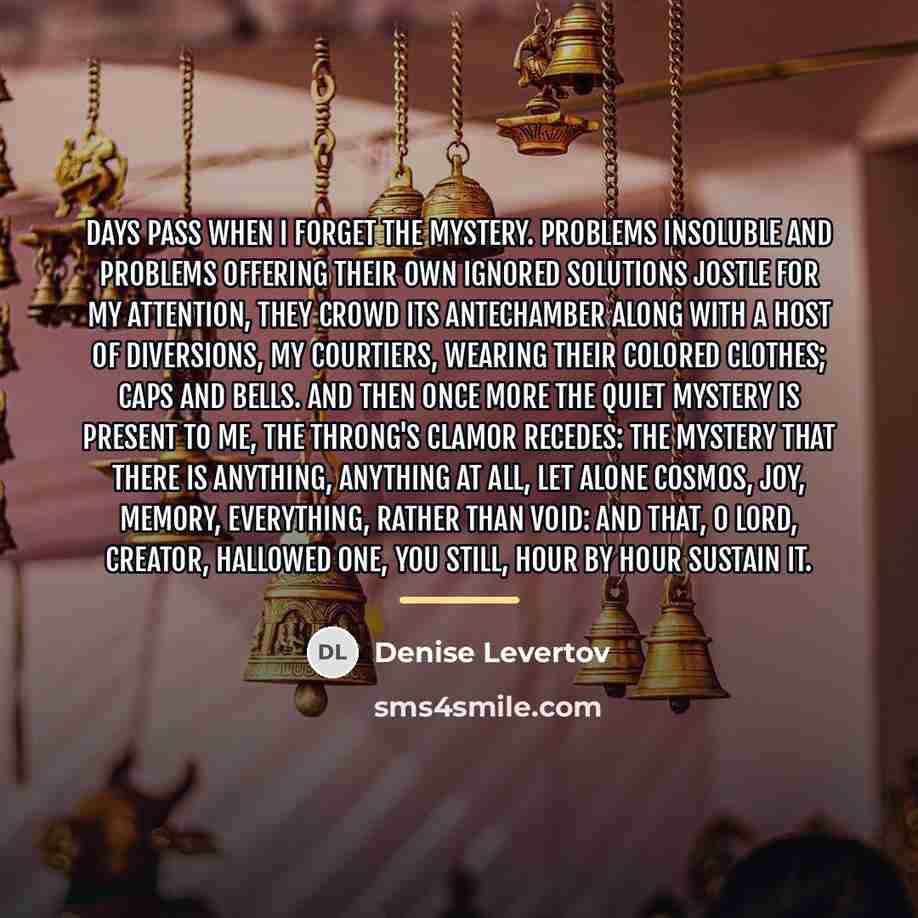 “Days pass when I forget the mystery. Problems insoluble and…” quote by Denise Levertov