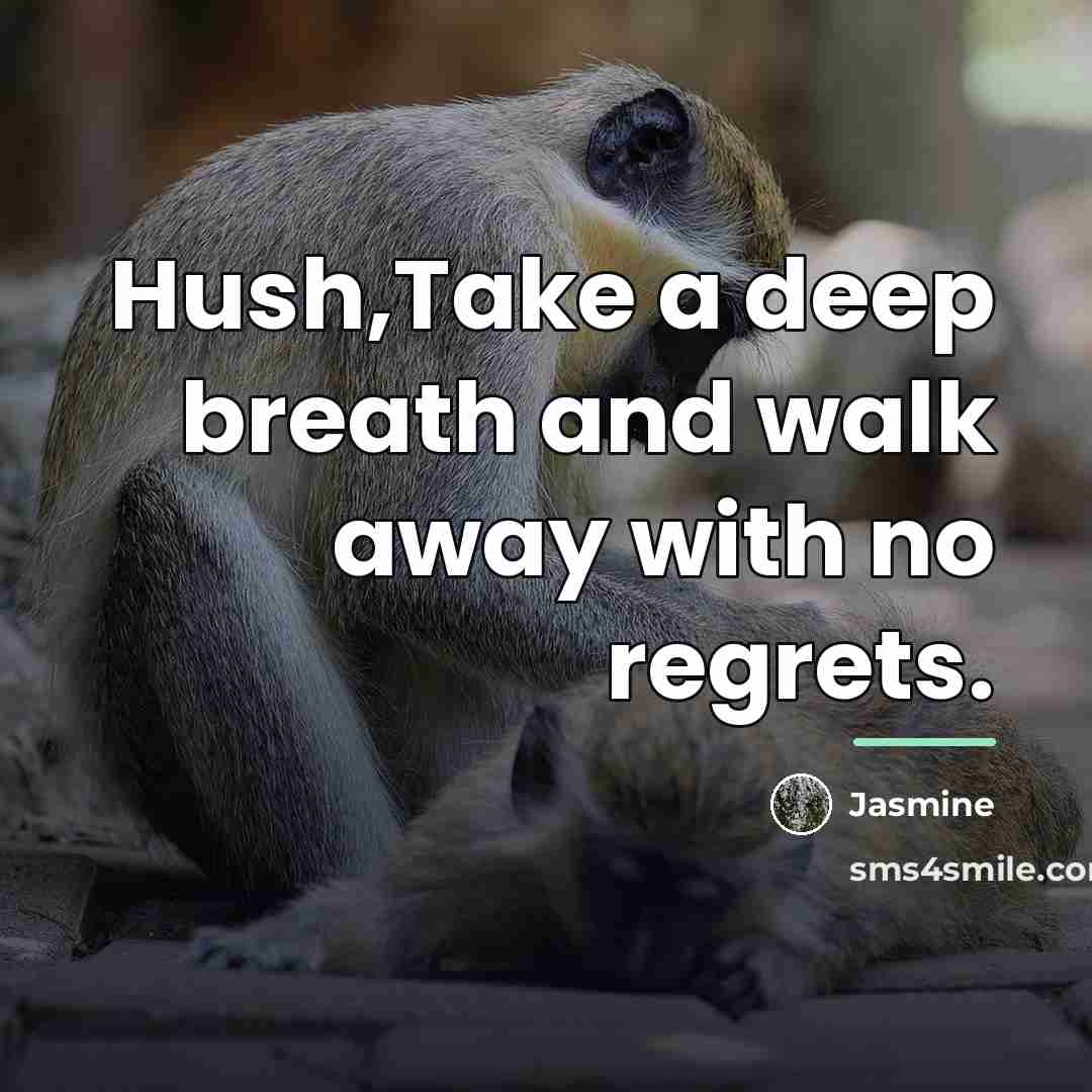 “Hush,Take a deep breath and walk away with no regrets.…” quote by Jasmine