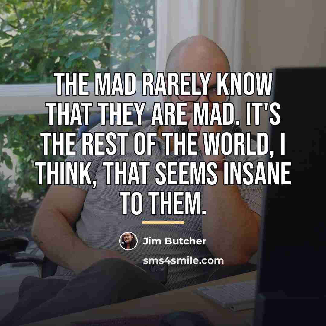 “The mad rarely know that they are mad. It's the…” quote by Jim Butcher