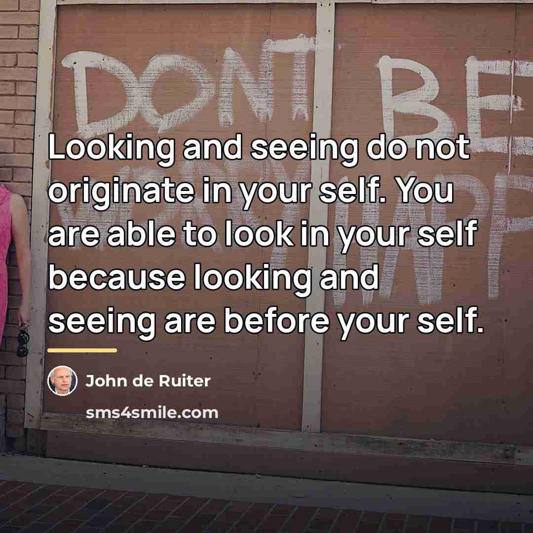 “Looking and seeing do not originate in your self. You…” quote by John de Ruiter