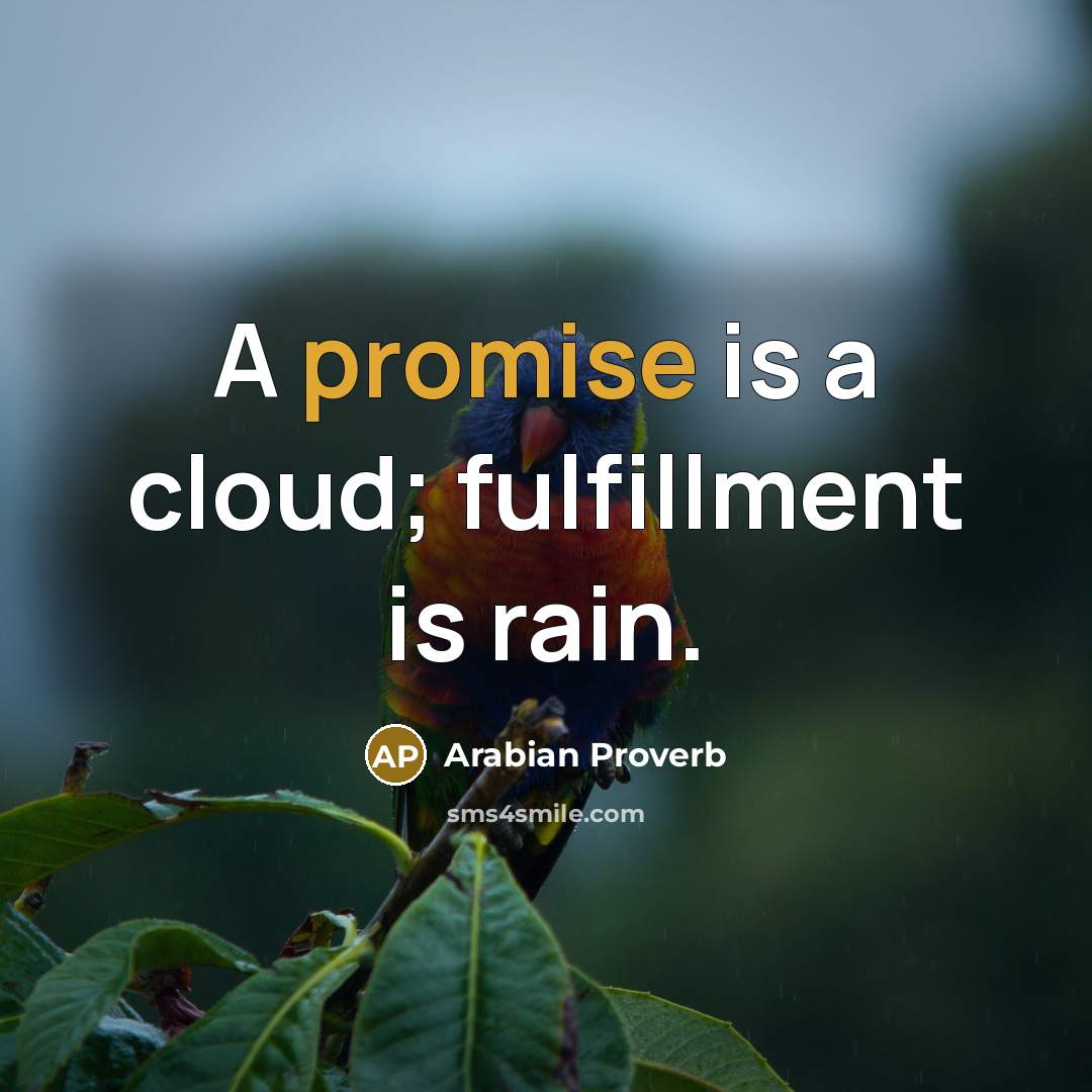 “A promise is a cloud; fulfillment is rain.” quote by Arabian Proverb
