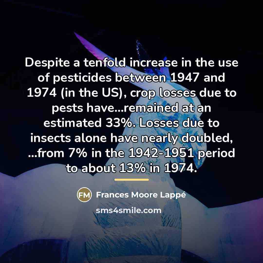 “Despite a tenfold increase in the use of pesticides between…” quote by Frances Moore Lappé