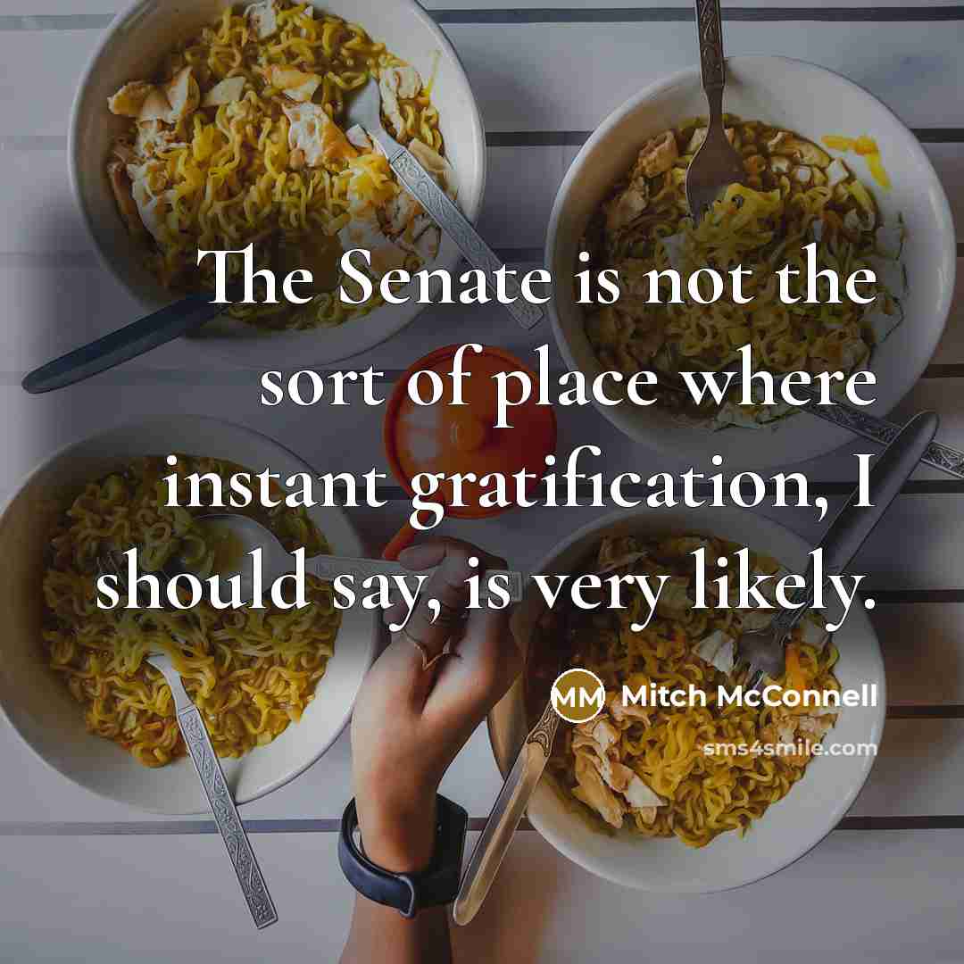 “The Senate is not the sort of place where instant…” quote by Mitch McConnell