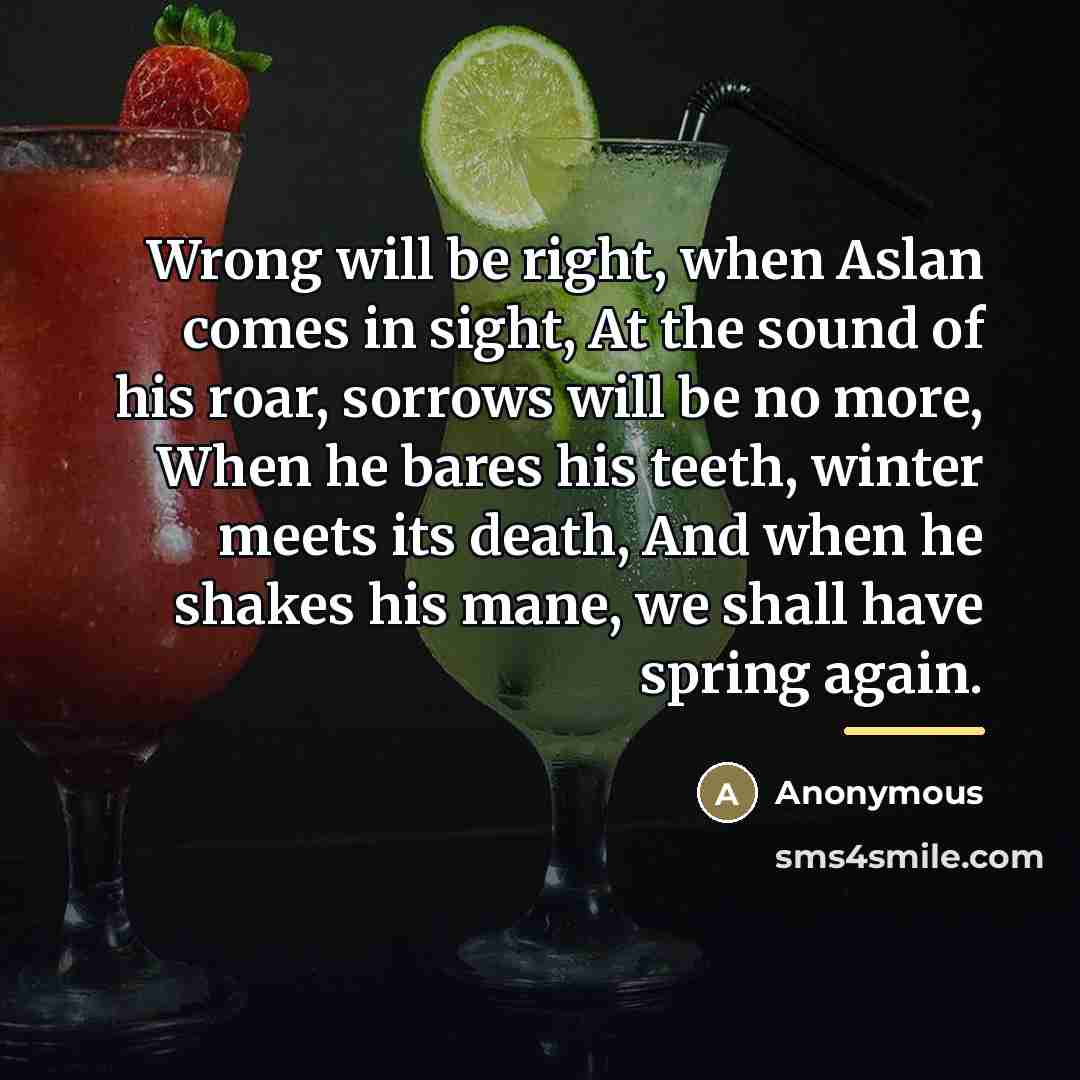 “Wrong will be right, when Aslan comes in sight, At…” quote by Anonymous