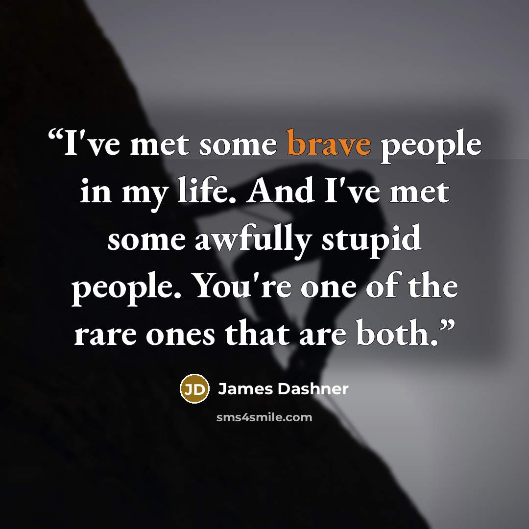 “I've met some brave people in my life. And I've met some awfully stupid people. You're one of the rare ones that are both.” quote by James Dashner