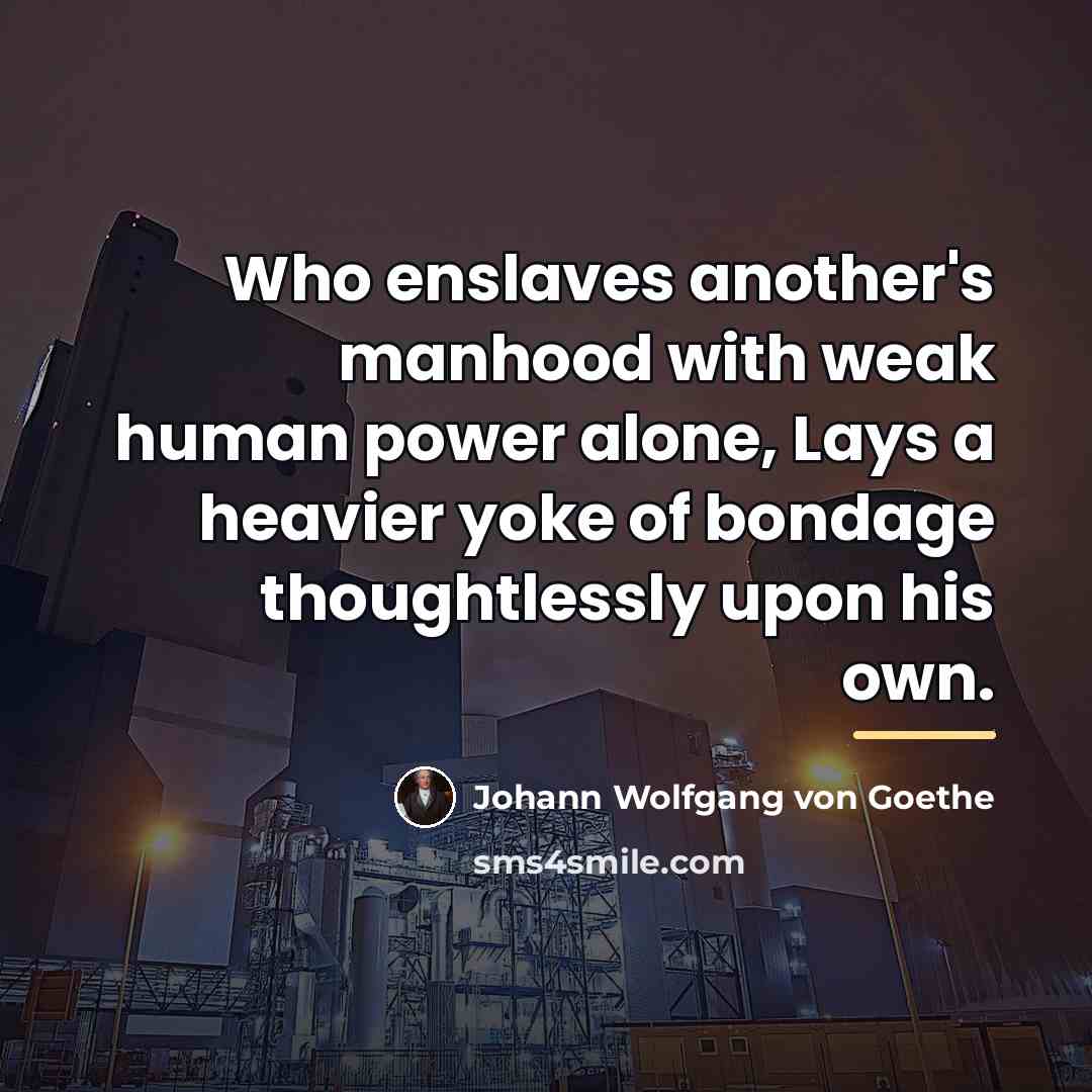 “Who enslaves another's manhood with weak human power alone, Lays…” quote by Johann Wolfgang von Goethe