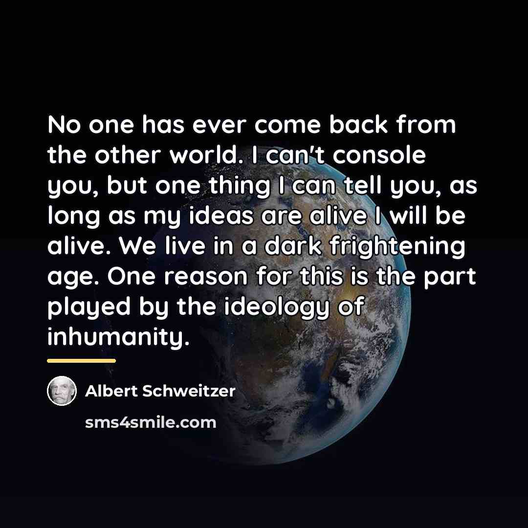“No one has ever come back from the other world.…” quote by Albert Schweitzer