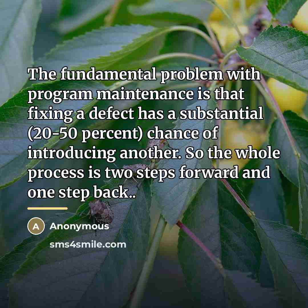 “The fundamental problem with program maintenance is that fixing a…” quote by Anonymous