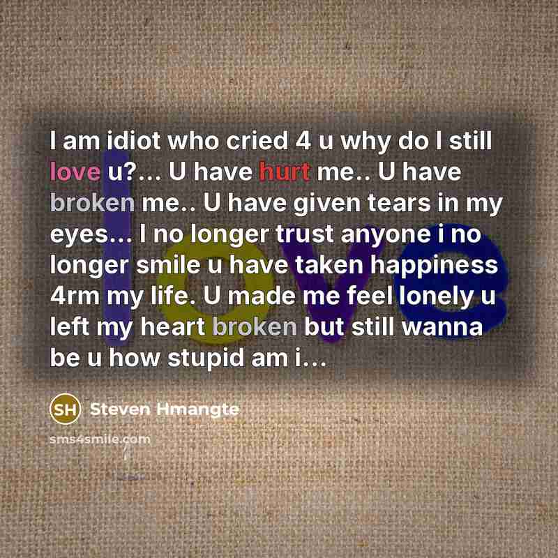 “I am idiot who cried 4 u why do I…” quote by Steven Hmangte