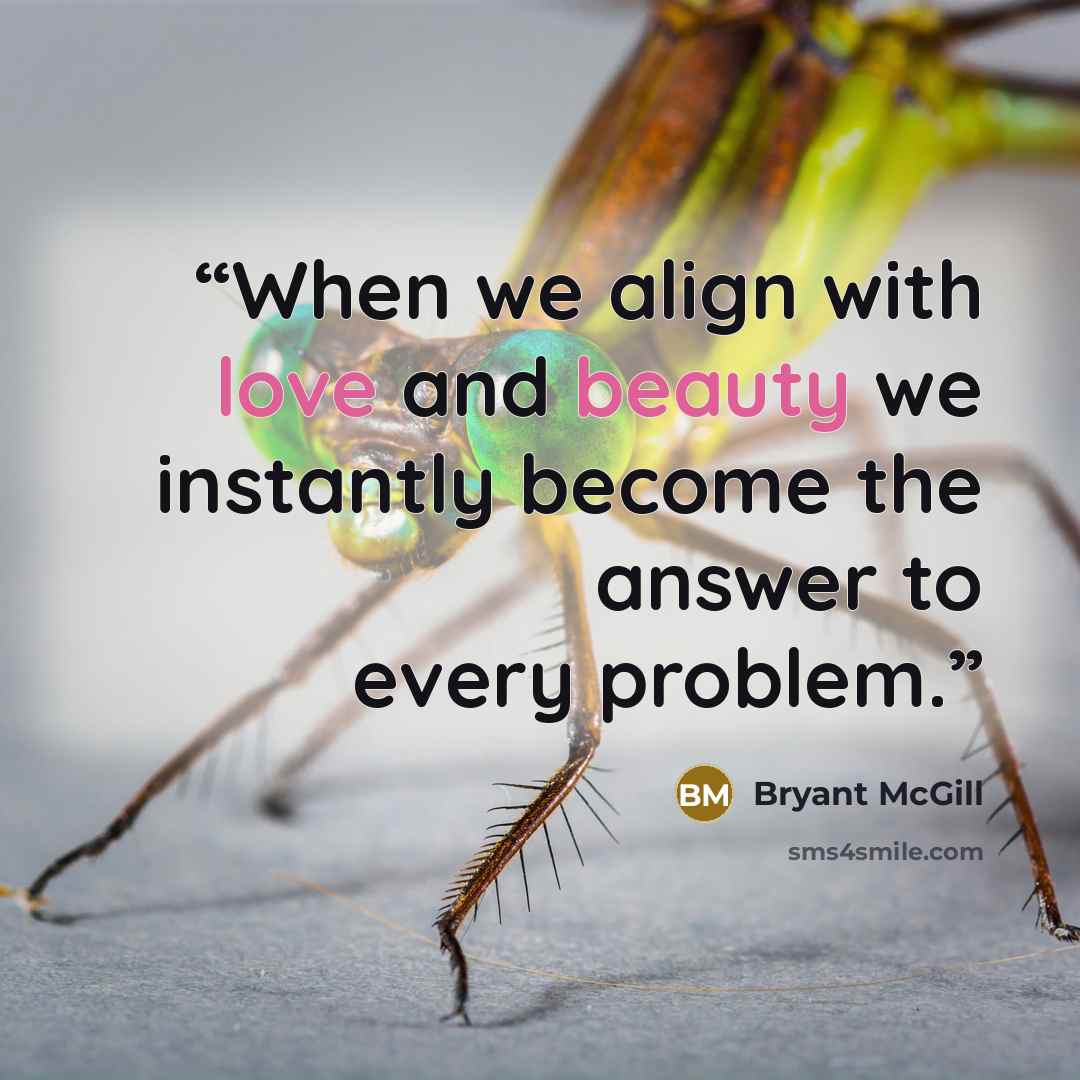 “When we align with love and beauty we instantly become the answer to every problem.” quote by Bryant McGill