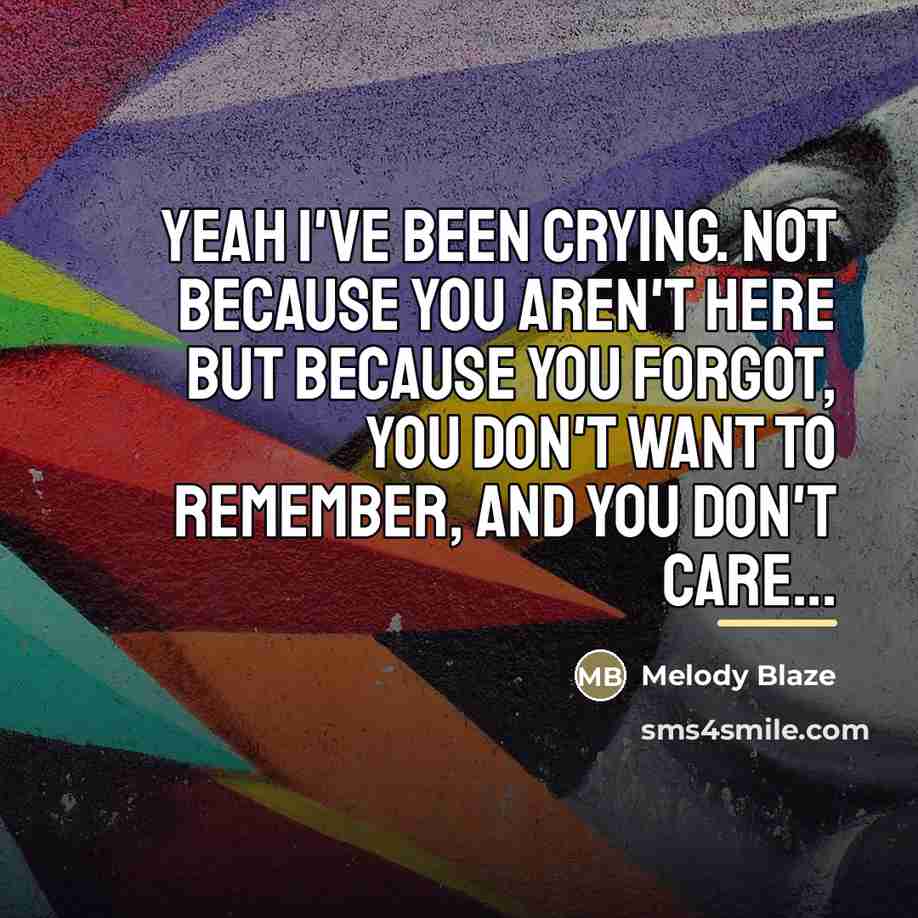 “Yeah I've Been Crying. Not because you aren't here but…” quote by Melody Blaze