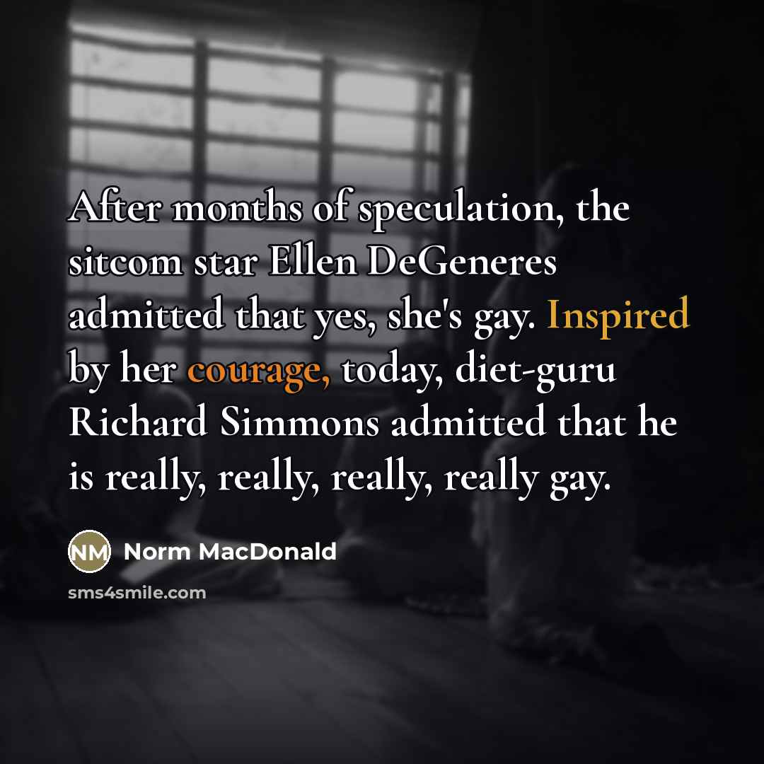 “After months of speculation, the sitcom star Ellen DeGeneres admitted…” quote by Norm MacDonald