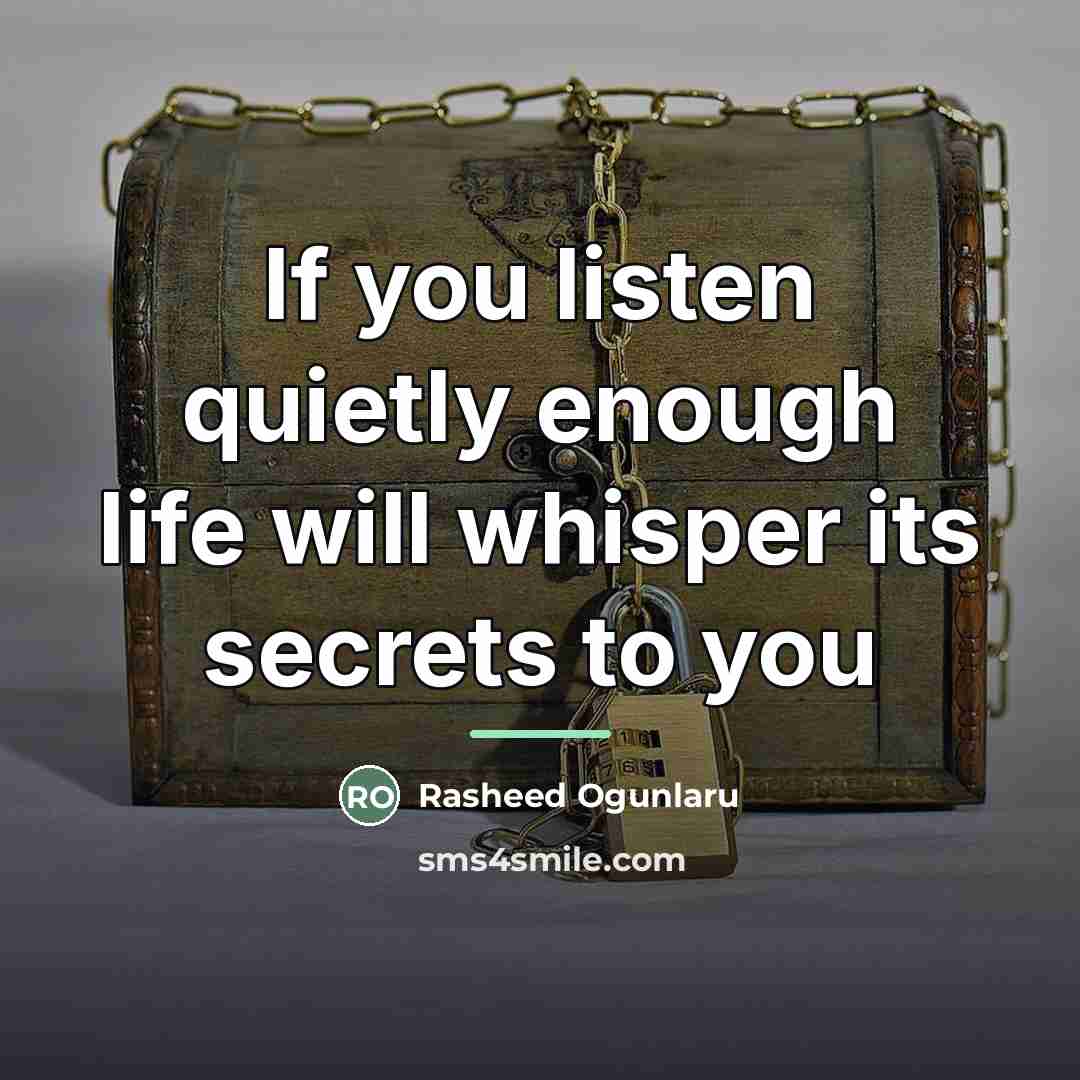 “If you listen quietly enough life will whisper its secrets…” quote by Rasheed Ogunlaru