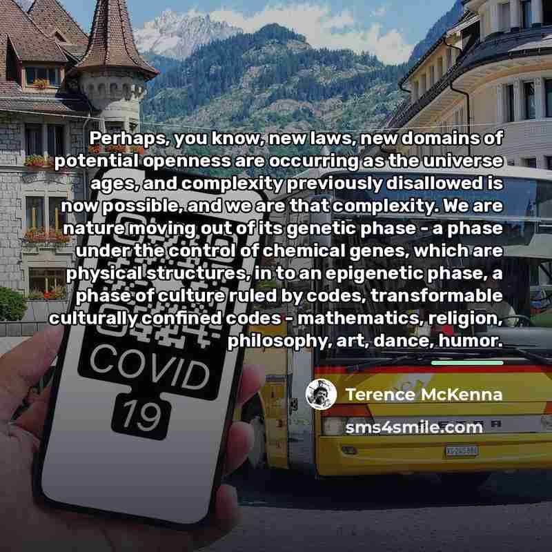 “Perhaps, you know, new laws, new domains of potential openness…” quote by Terence McKenna