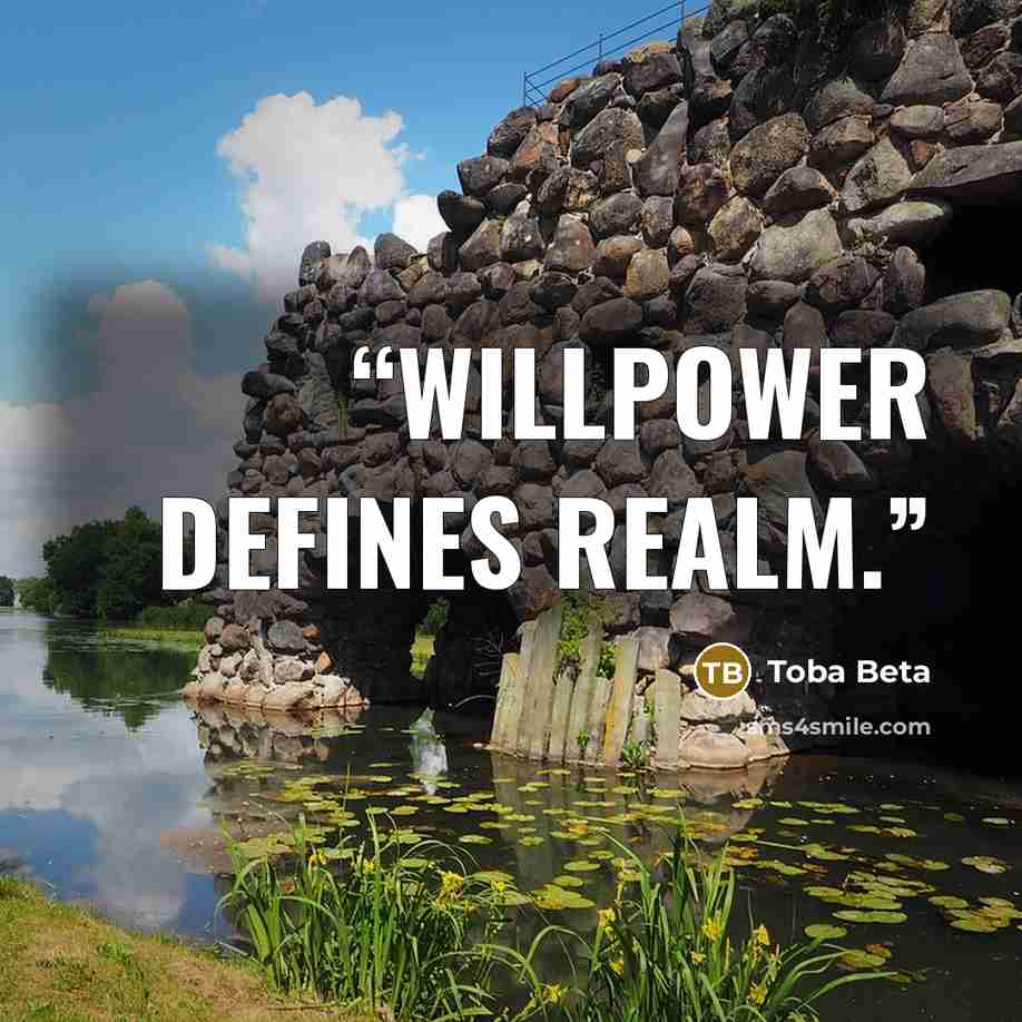 “Willpower defines realm.” quote by Toba Beta