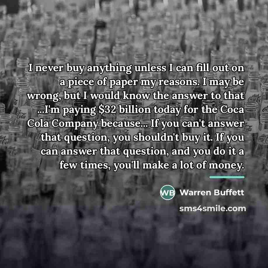 “I never buy anything unless I can fill out on…” quote by Warren Buffett