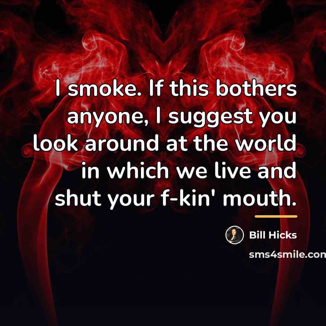 “I smoke. If this bothers anyone, I suggest you look…” quote by Bill Hicks