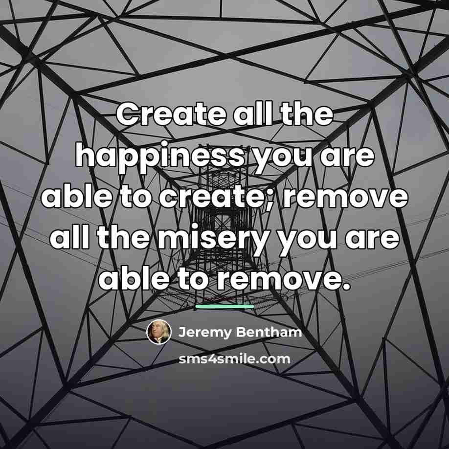 “Create all the happiness you are able to create; remove…” quote by Jeremy Bentham