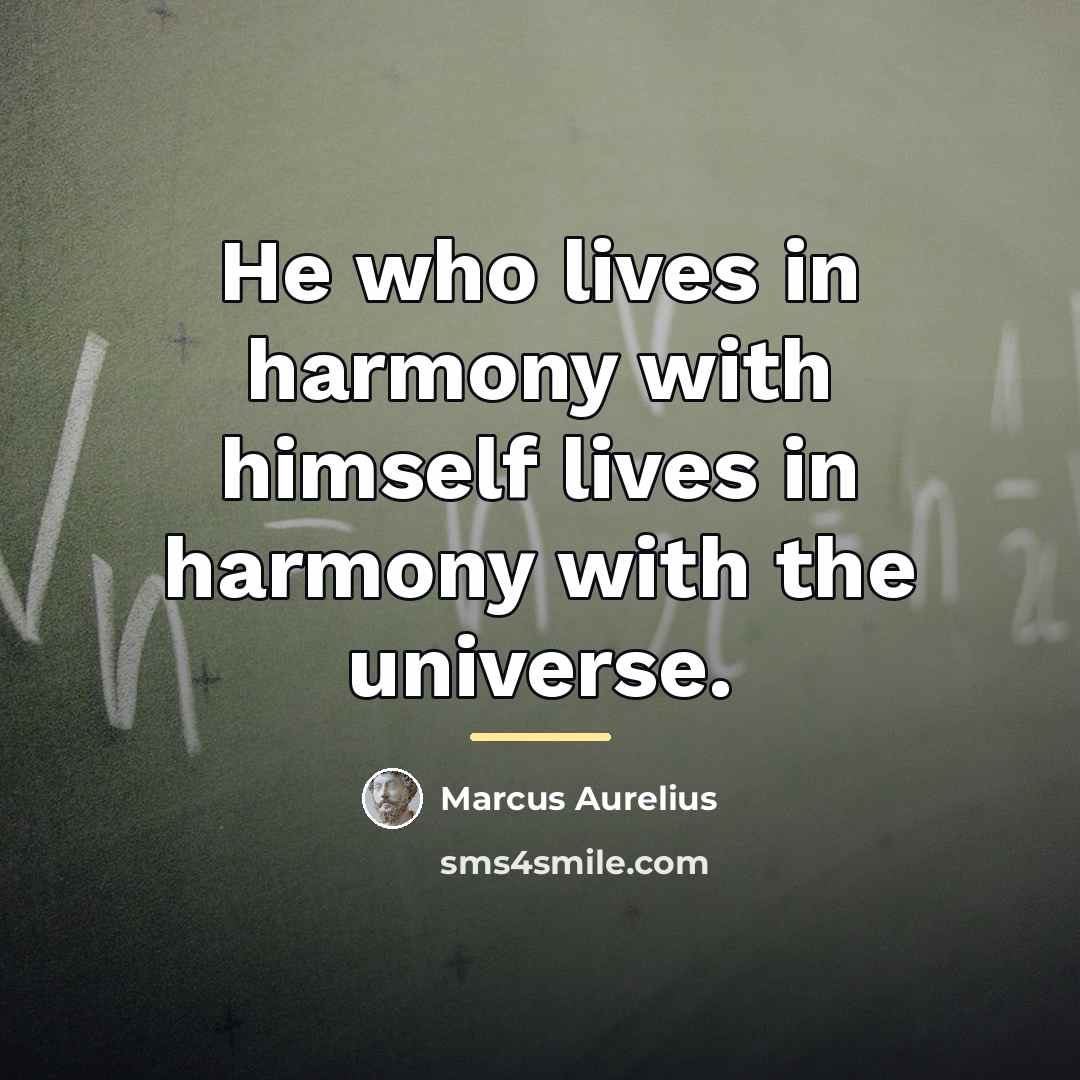 “He who lives in harmony with himself lives in harmony…” quote by Marcus Aurelius