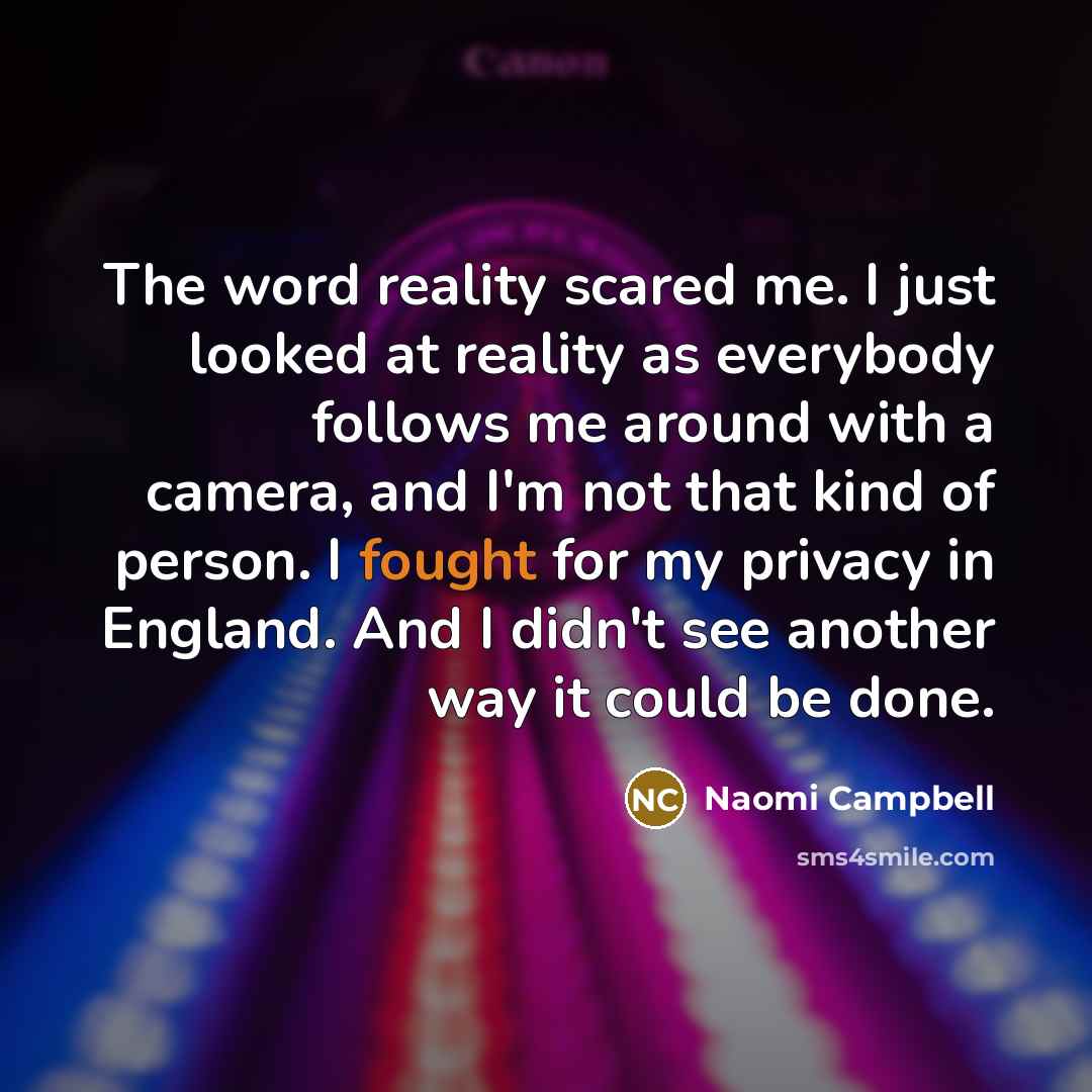 “The word reality scared me. I just looked at reality…” quote by Naomi Campbell