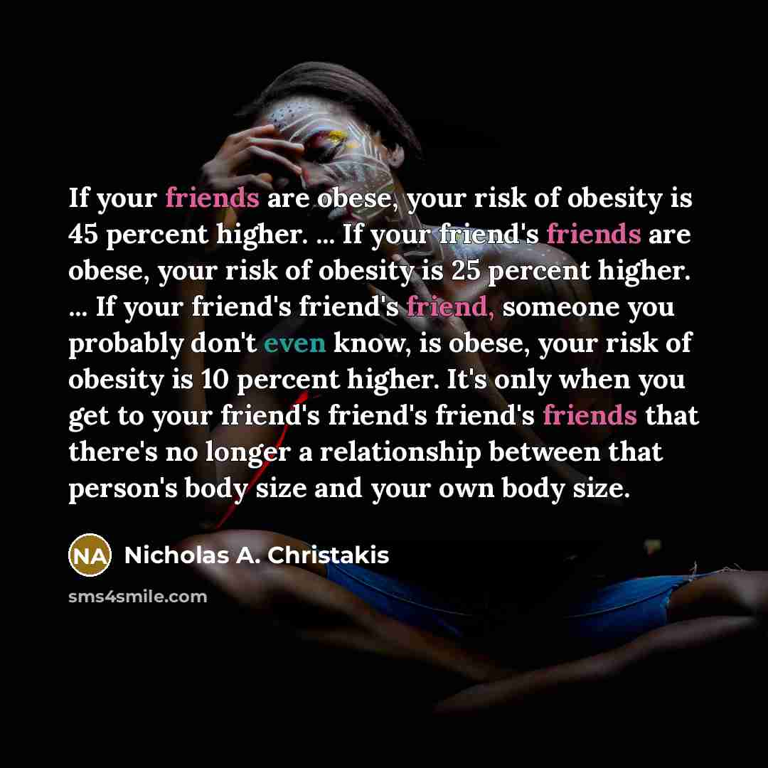 “If your friends are obese, your risk of obesity is…” quote by Nicholas A. Christakis