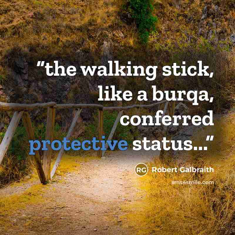 “the walking stick, like a burqa, conferred protective status...” quote by Robert Galbraith