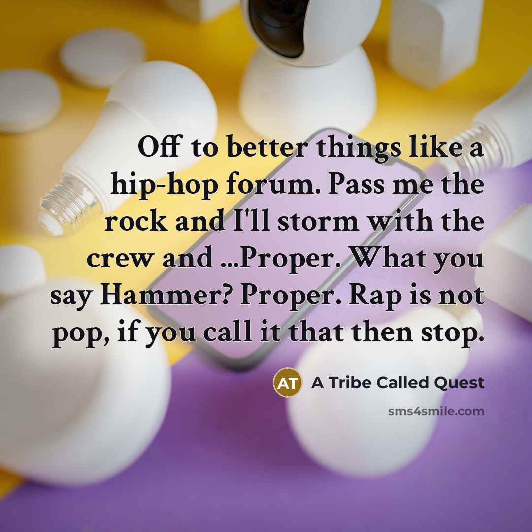 “Off to better things like a hip-hop forum. Pass me…” quote by A Tribe Called Quest