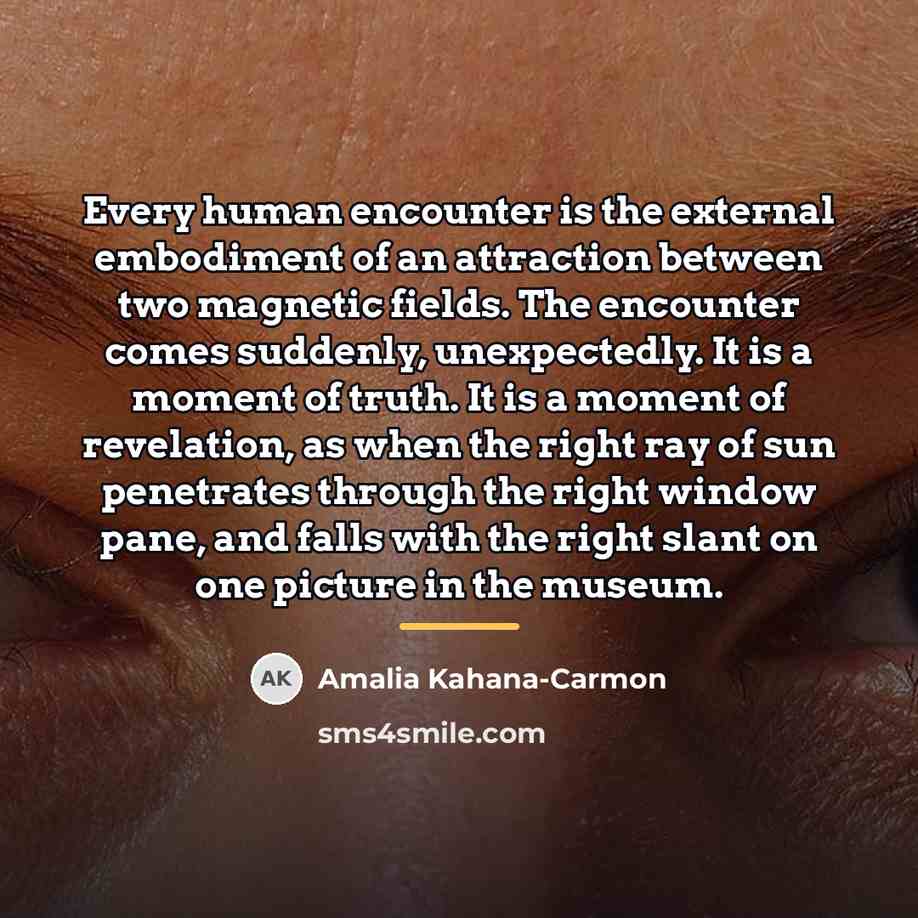 “Every human encounter is the external embodiment of an attraction…” quote by Amalia Kahana-Carmon