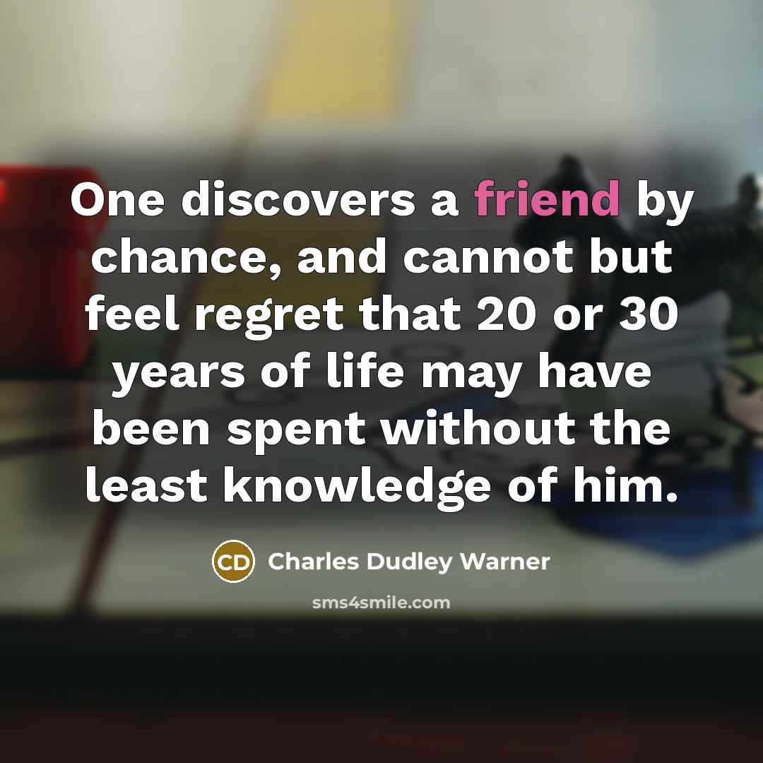 “One discovers a friend by chance, and cannot but feel…” quote by Charles Dudley Warner